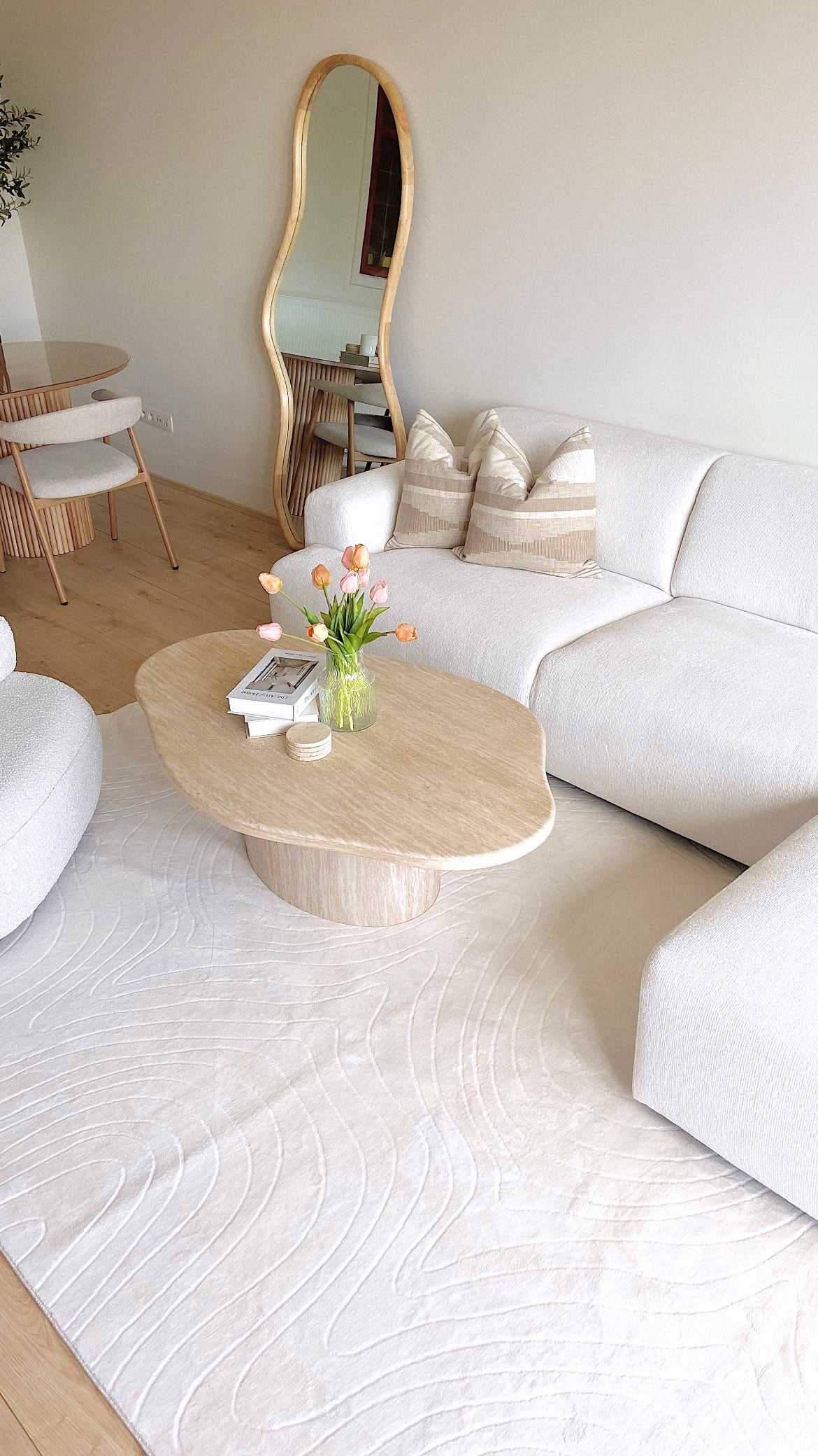 Tapis crème à motifs circulaires lavable en machine - STILO 01