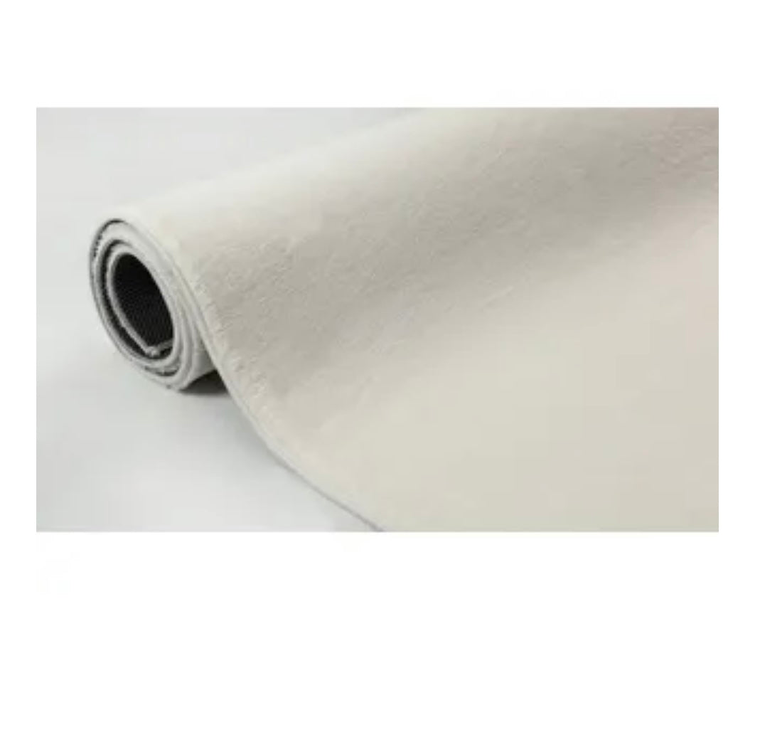 Tapis rond à poils doux- Lavable en machine- Couleur crème