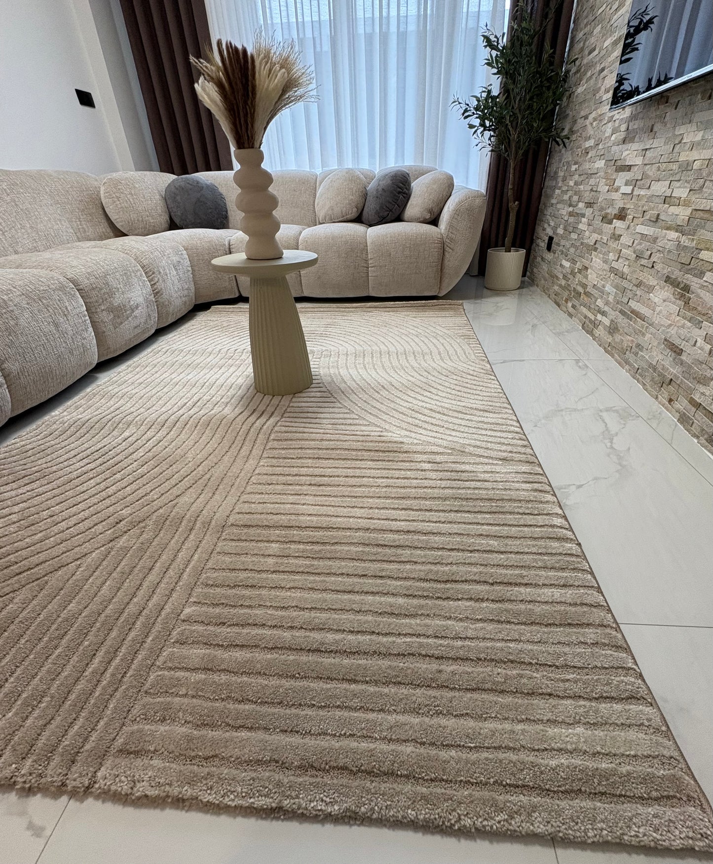 Tapis crème à motifs géométriques– Pour salon et chambre - ELIO 51