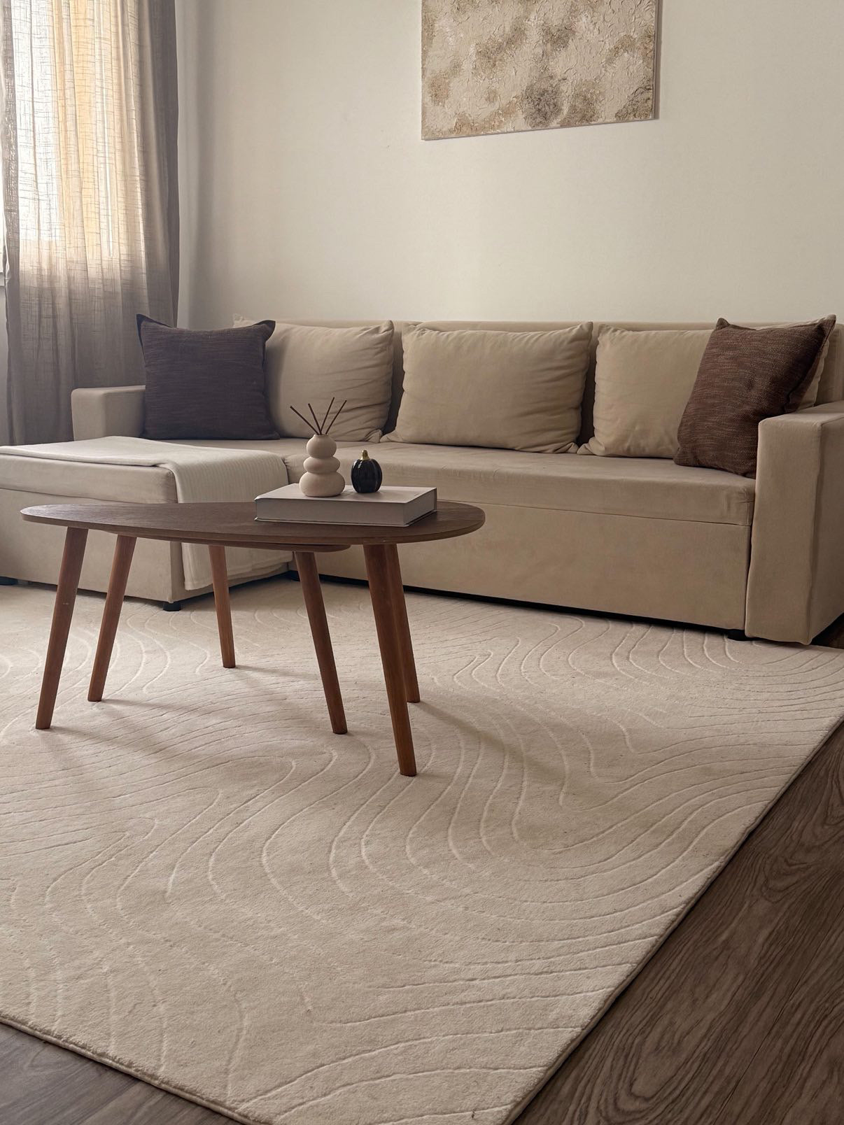 Tapis crème à motifs circulaires lavable en machine - STILO 01