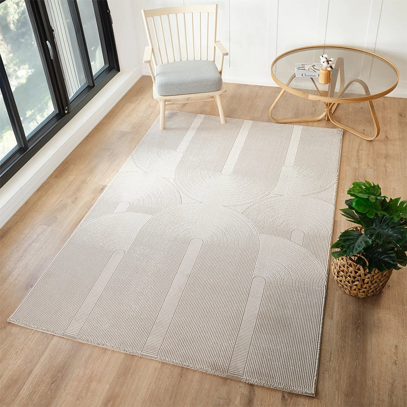 Tapis à motifs géométrique, poils courts, couleur taupe- Pour salon et chambre- SIGNO 02