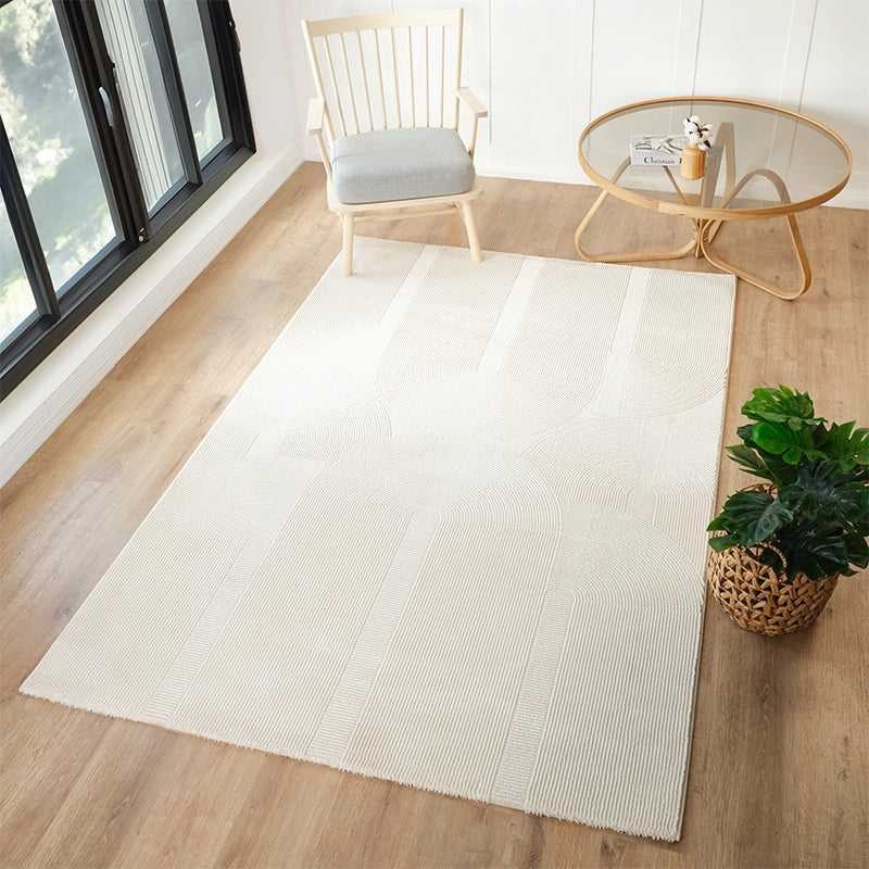 Tapis à motifs géométrique, poils courts, couleur crème- Pour salon et chambre- SIGNO 02