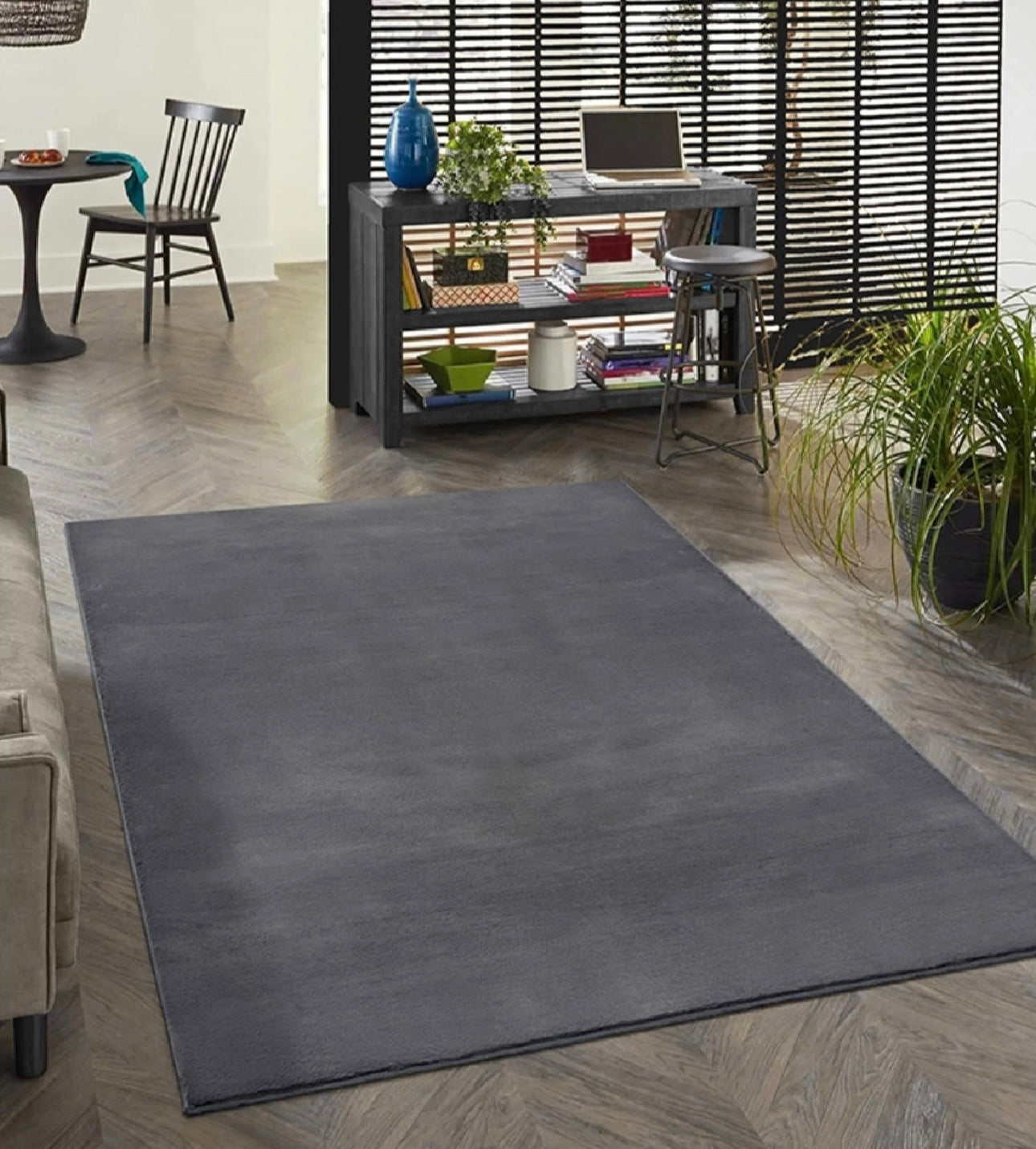 Tapis à poils doux- Lavable en machine- Couleur Anthracite