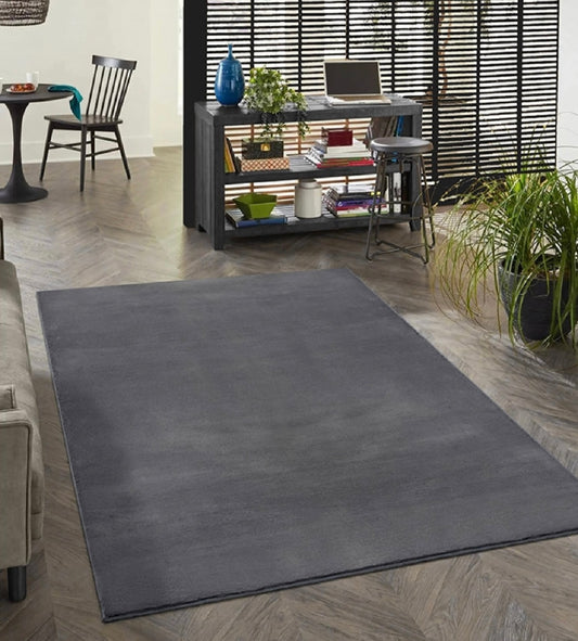 Tapis à poils doux- Lavable en machine- Couleur Anthracite