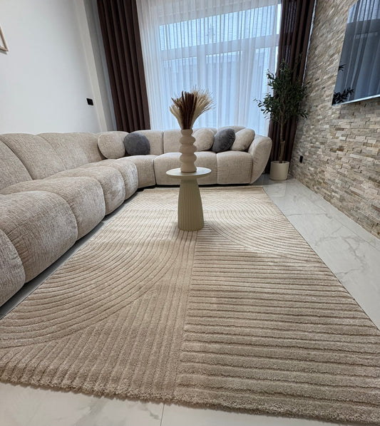 Tapis beige à motifs géométriques– Pour salon et chambre - ELIO 51