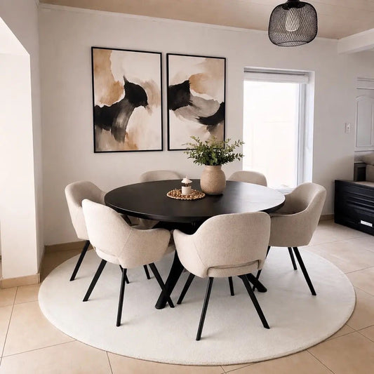 Tapis rond à poils doux- Lavable en machine- Couleur crème