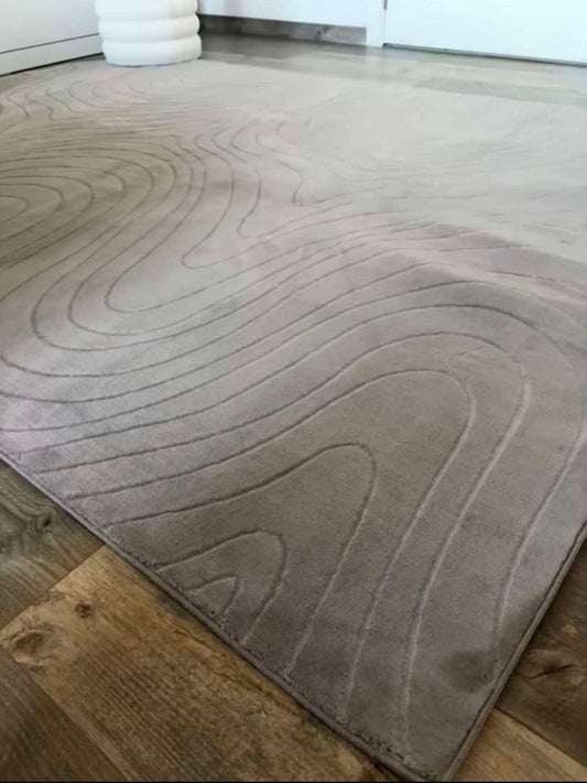 Tapis taupe à motifs circulaires lavable en machine - STILO 01