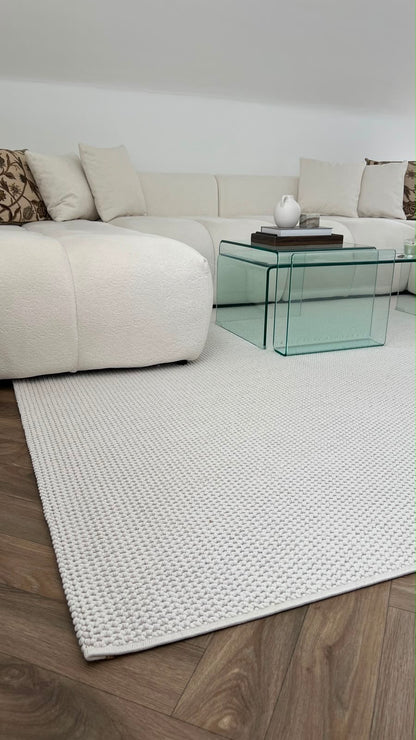 Tapis Bouclé Effet Laine Minimaliste - MIRA 01 Crème