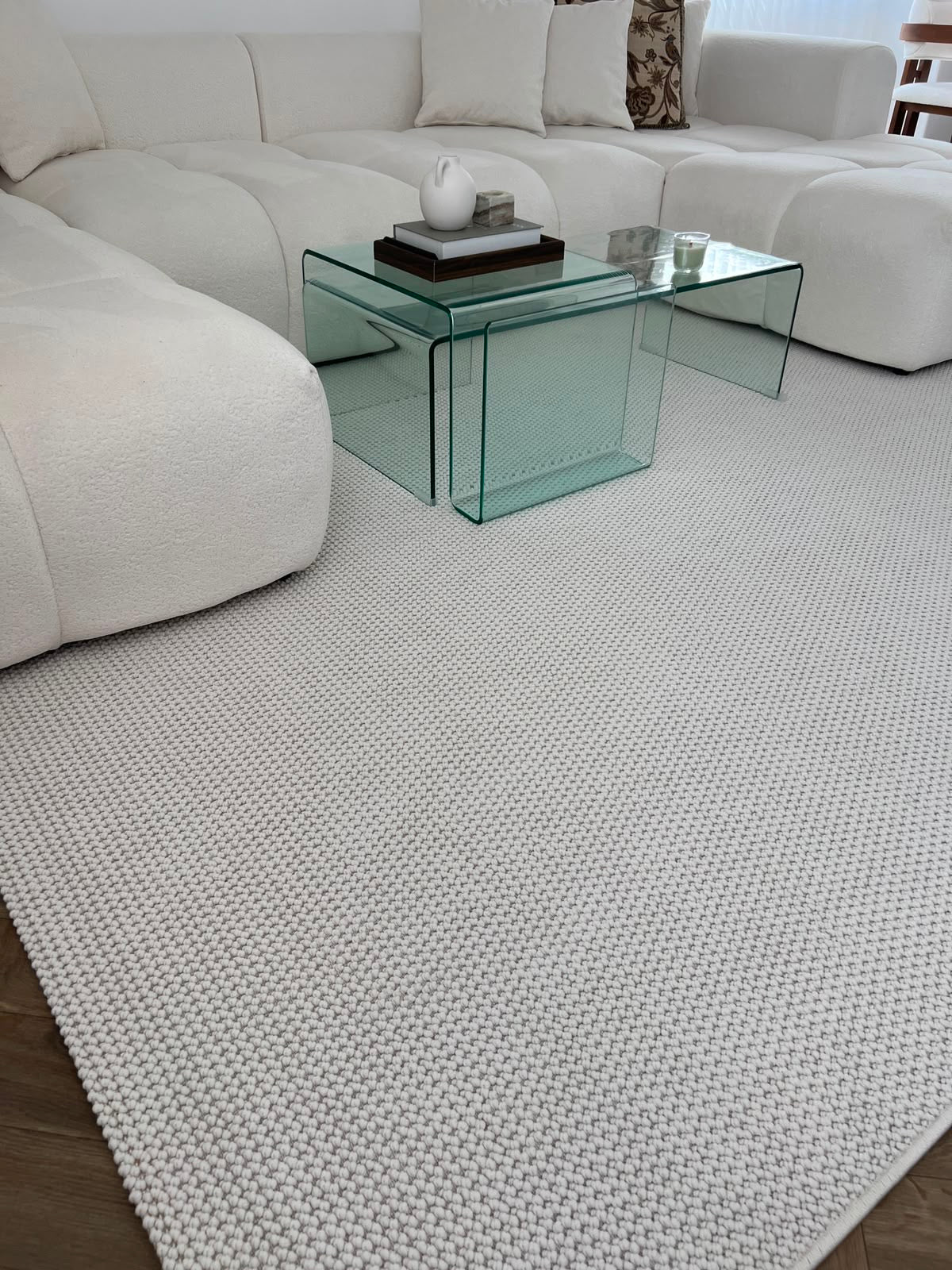 Tapis Bouclé Effet Laine Minimaliste - MIRA 01 Crème