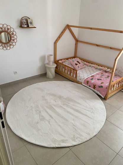 Tapis rond à poils doux- Lavable en machine- Couleur crème