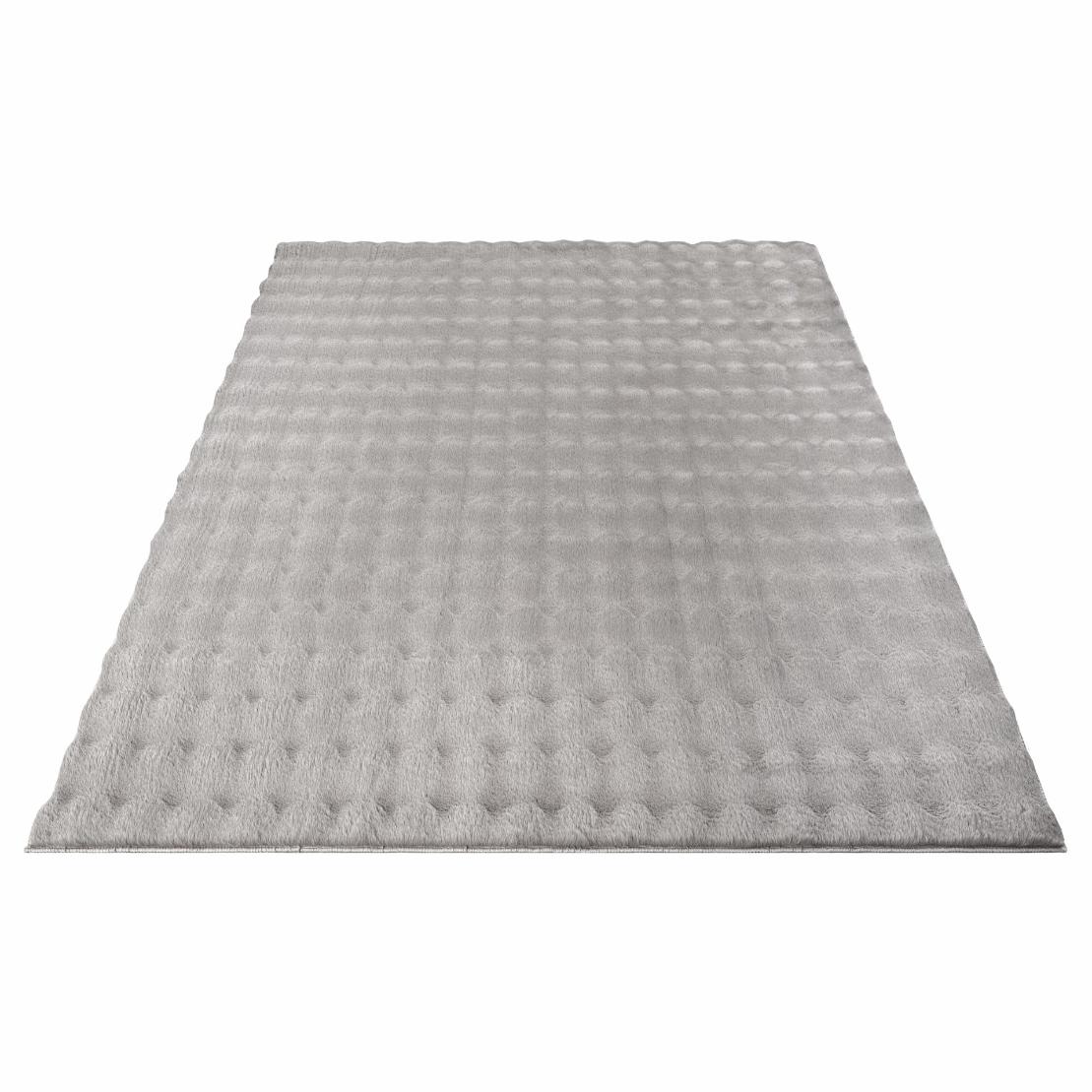 Tapis Bubble gris clair à motifs de bulles en relief 3D, vue d'ensemble sur fond blanc pur.