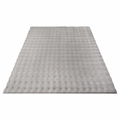 Tapis Bubble gris clair à motifs de bulles en relief 3D, vue d'ensemble sur fond blanc pur.