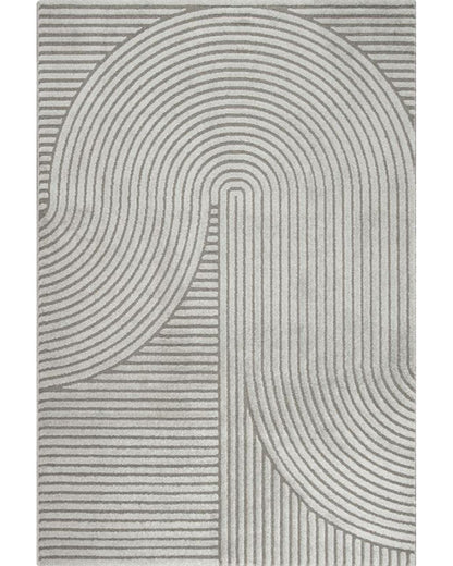Tapis rectangulaire ELIO 51 gris à motifs arches sur fond blanc, design minimaliste et graphique.