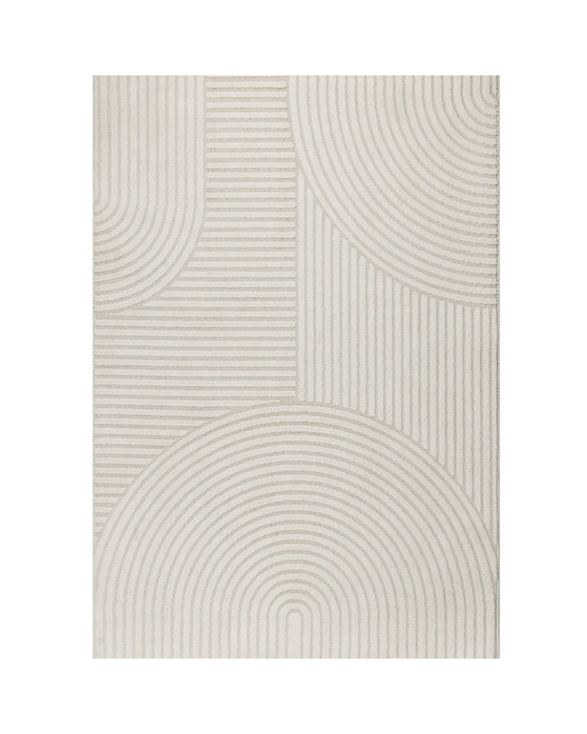 Tapis rectangulaire ELIO 52 crème à motifs arches sur fond blanc, design minimaliste et graphique.