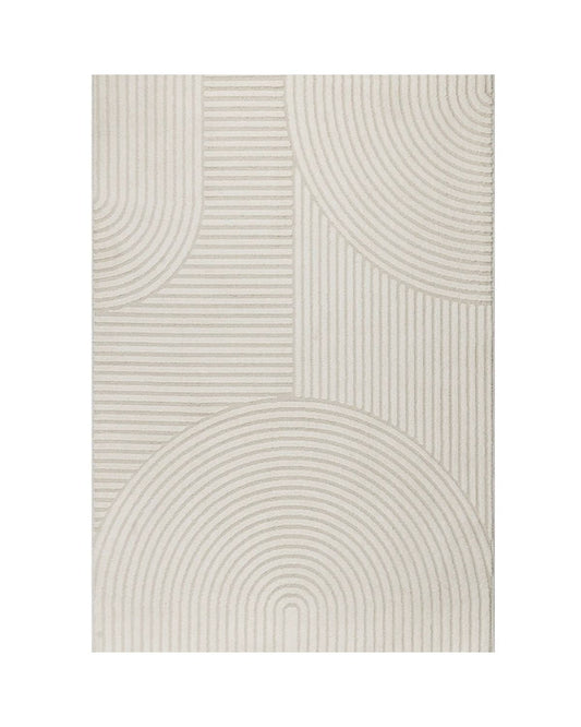 Tapis rectangulaire ELIO 52 crème à motifs arches sur fond blanc, design minimaliste et graphique.