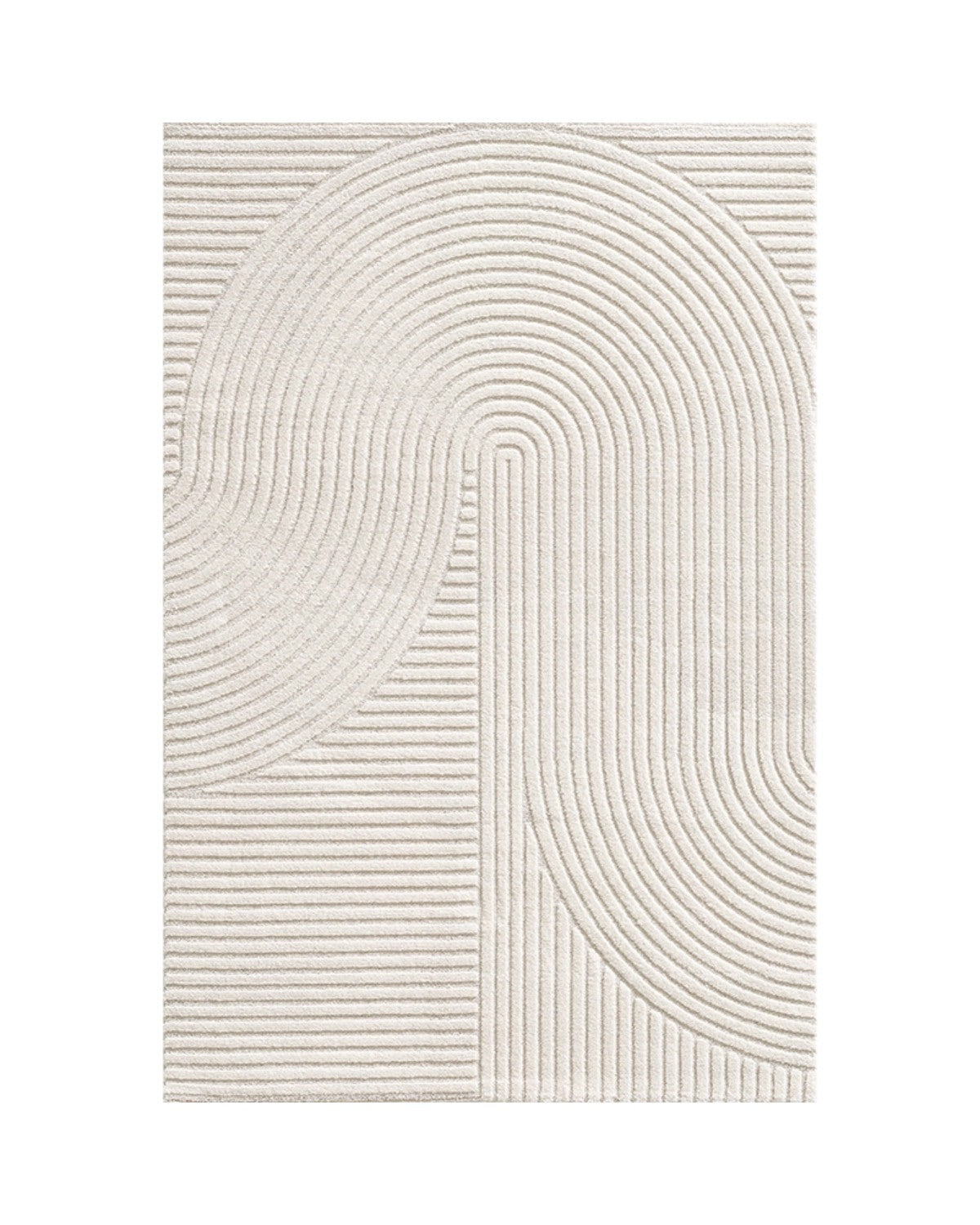 Tapis rectangulaire ELIO 51 crème à motifs arches sur fond blanc, design minimaliste et graphique.