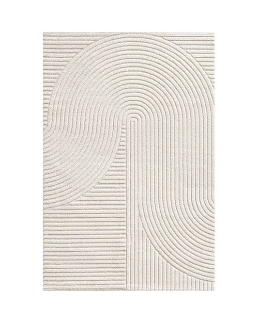 Tapis rectangulaire ELIO 51 crème à motifs arches sur fond blanc, design minimaliste et graphique.