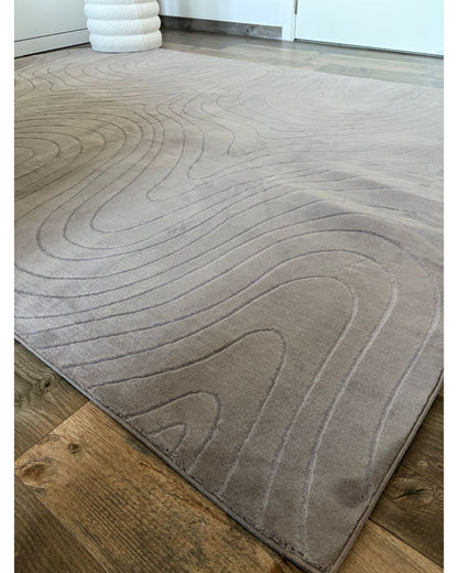 Tapis taupe à motifs circulaires lavable en machine - STILO 01